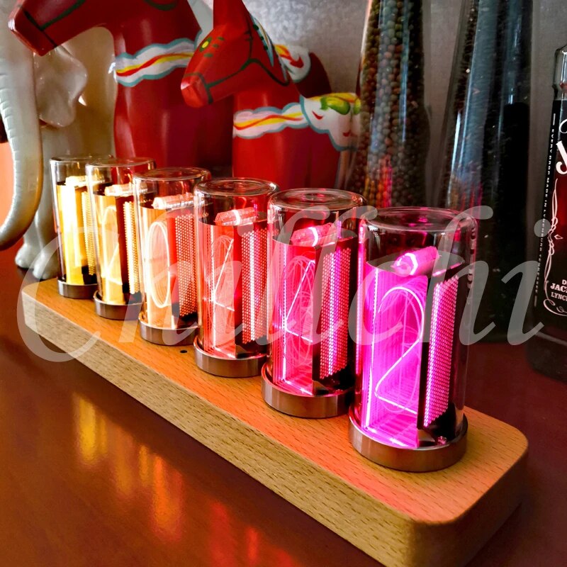 DESIGN RGB 2.0 solid wood pseudo glow tube clock LED digital gift decoration bigger than IN14 Glass clear tube