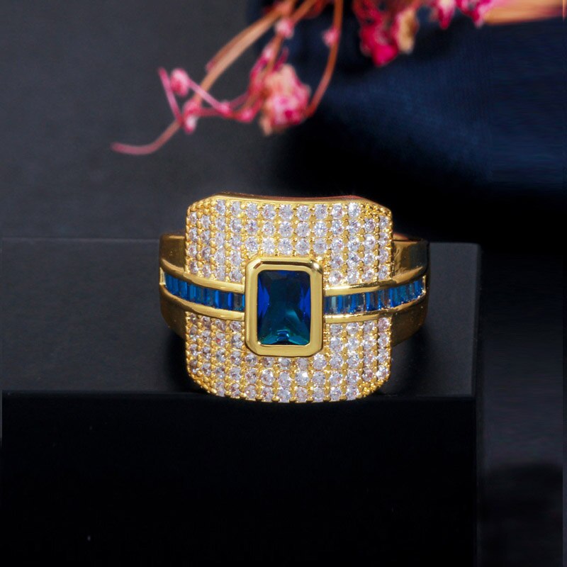 CWWZircons Monaco Luxury 585 Gold Color Green CZ Promise Ring for Women Wedding Engagement Dubai Punk Bridal Finger Rings R148