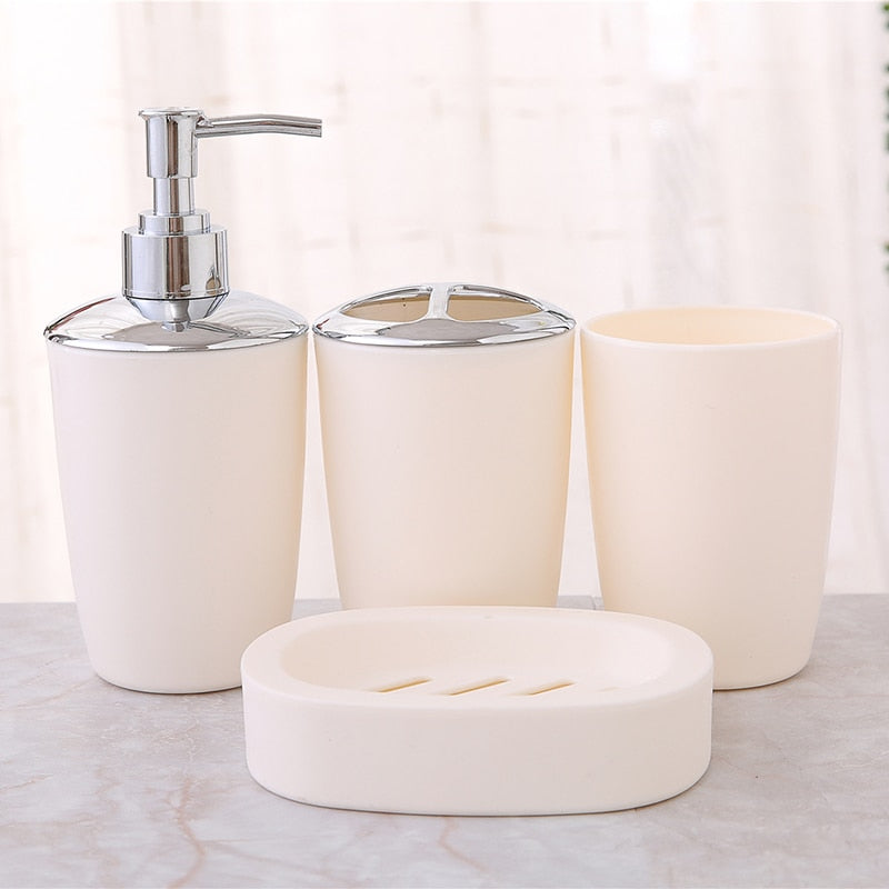 4Pcs Bathroom Set Plastic Soap Dispenser Bottle Washroom Toothbrush Holder Cup Suit Bathroom Accessories