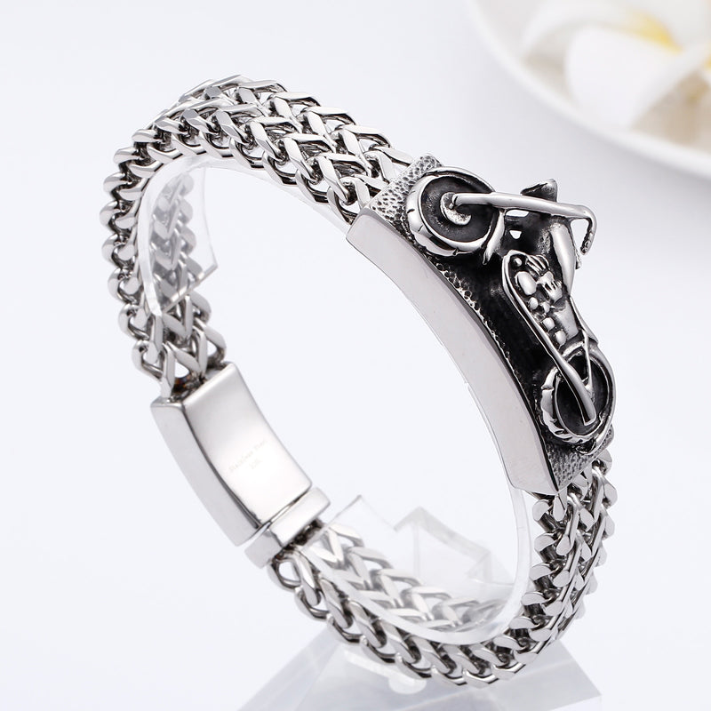 Fongten Retro Mesh Bracelet Men Stainless Steel Motorcycle Biker Charm Man Bracelets Fashion Jewelry