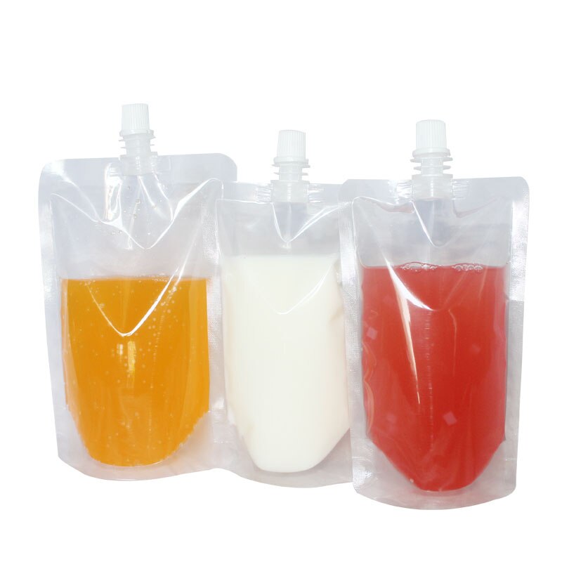 100 Pack, Stand-up Plastic Drink Packaging Bag Spout Pouch For Beverage Liquid Juice Milk Coffee