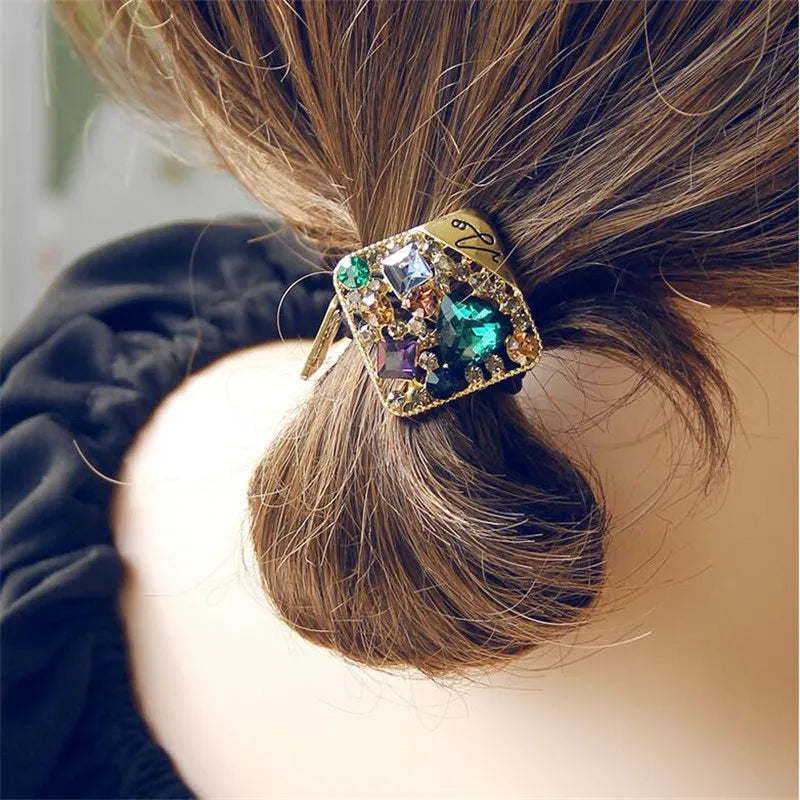 2021 Hot Sale Korean Rhinestone Elegant Scrunchies Women Girls Elastic Hair Rubber Band Accessories Tie Hair Ring Rope Headdress