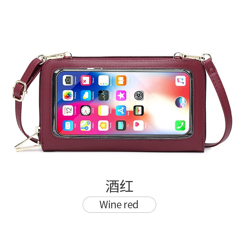 Buylor New Touch Screen Phone Women's Bag PU Leather Crossbody Shoulder Strap Handbag for Women FID Anti-theft Brush Long Wallet