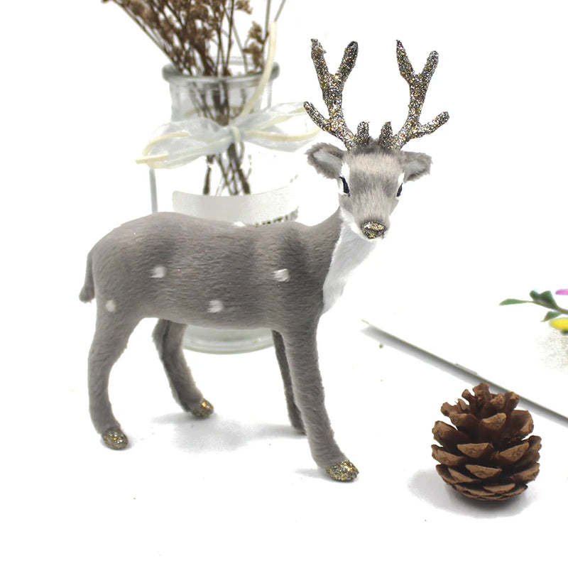 Simulation Christmas Deer Model Favor Xmas Home Decoration Craft Ornaments Display Table Reindeer Elk Animal Miniatures Kid Gift