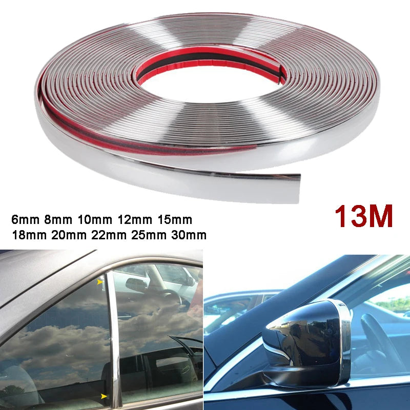 13M Silver Car Moulding Trim Strip Chrome Styling Decoration Tape Auto DIY Protective Sticker 6mm 8mm 10mm 12mm 15mm 20mm 30mm