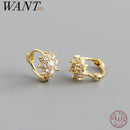 WANTME 925 Sterling Silver Luxury Zircon Romantic Flower Huggies Hoop Earring for Women Shiny Piercing Clips Loops Party Jewelry