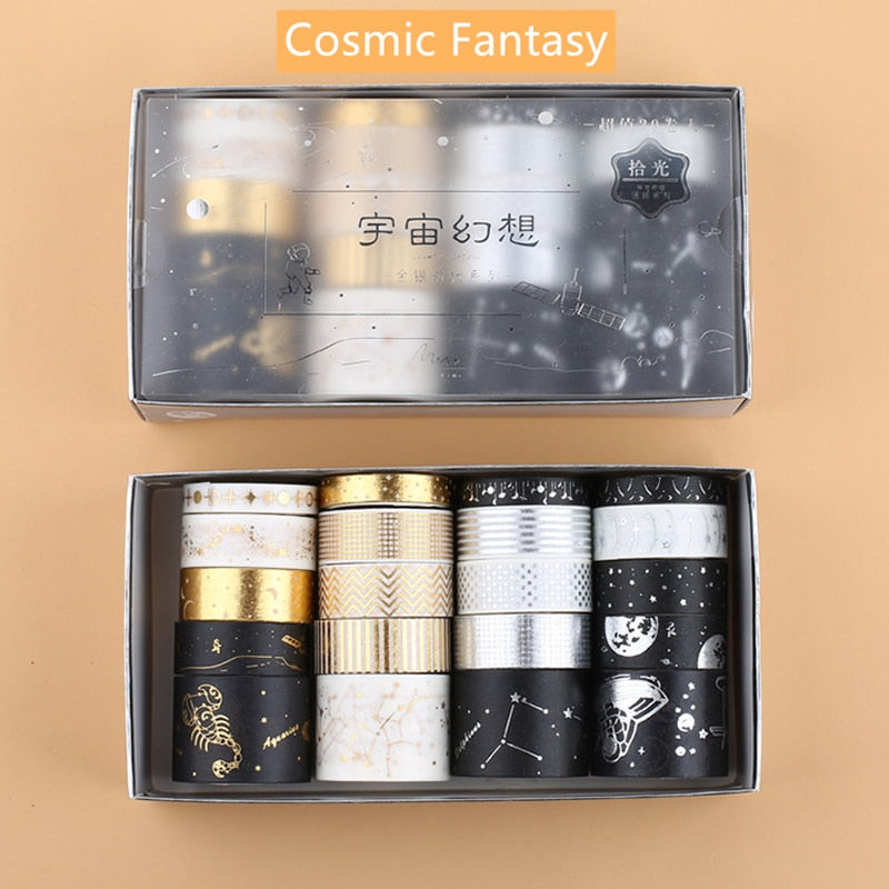 20pcs Vintage Gold Foil Washi Tape Set Crane Cosmic Fantasy Sakura Flower Adhesive Masking Tapes DIY Decoration Sticker A6157