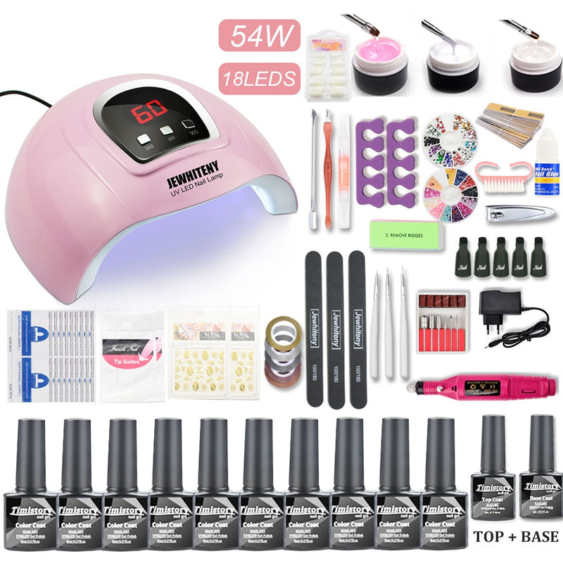 Nail Set 114W/54W UV LED Nail Lamp Dryer 20000RPM Machine Polish Nail Drill And Nail Extension Crystal Paste Nail Art Kit