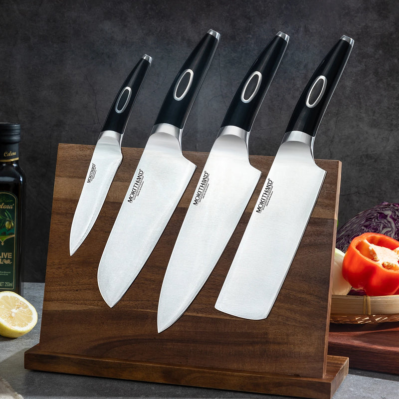 Chef Knife 8 Inch Japanese Kitchen Knives Set German 1.4116 Carbon Steel Santoku Cleaver Sharp Vegetable Knife Black ABS Handle
