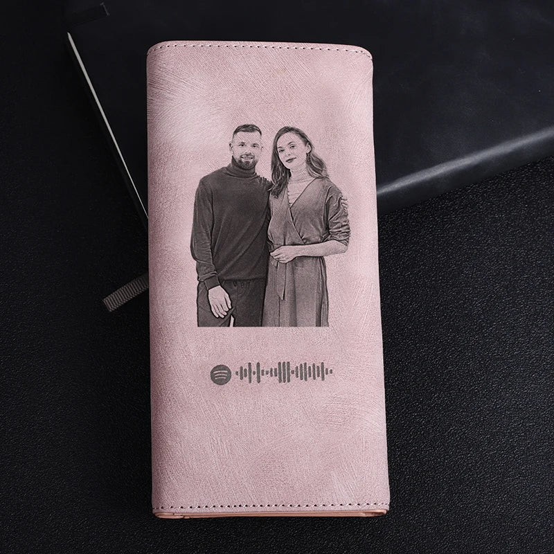 New Custom Scannable Spotify Women Wallet Ladies Long Lantern Wallet Custom Picture Carved Pink Wallet Mother's Day Gift Purse