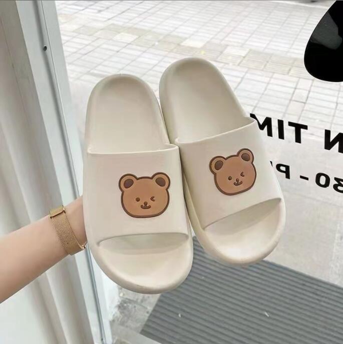 REAVE CAT New 2022 Women Slippers Open Toe 2cm Heels Cute Cartoon Bear Stylish Soft Comfort Non-Slip Bathroom Summer A3769