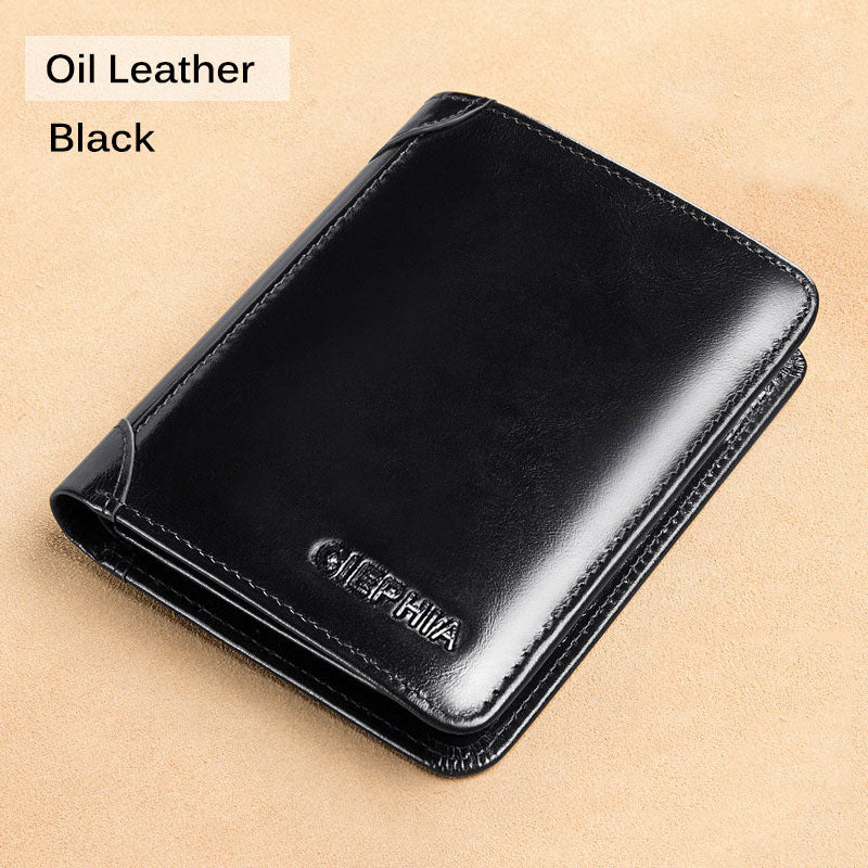 Genuine Leather Rfid Protection Wallets for Men Vintage Thin Short Multi Function ID Credit Card Holder Money Bag