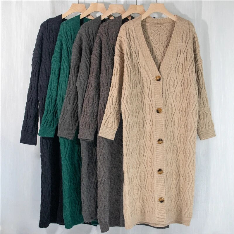 Colorfaith New 2020 Autumn Winter Women's Sweaters V-Neck Buttons Long Cardigans Knitted Oversize Vintage Korean Tops SWC1182JX