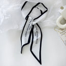 Luna&Dolphin Women Narrow Long Scarf 100x6cm Chic French Gentle Elegant Chiffon Silk Tie Letter Print Bag Ribbon Headband Choker