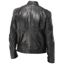 Autumn Winter Men Stand Collar Zipper Faux Leather Motorcycle Jacket Short Coat