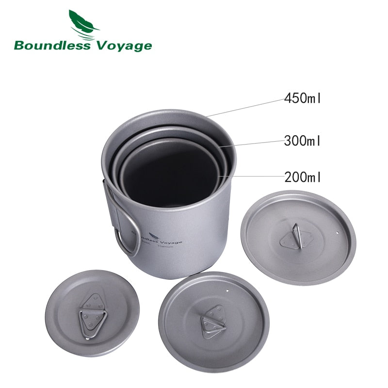 Boundless Voyage Titanium Mug Camping Cup Supplies Outdoor Pot with Lid Lightweight Cookware Travel Tea Coffee Tableware