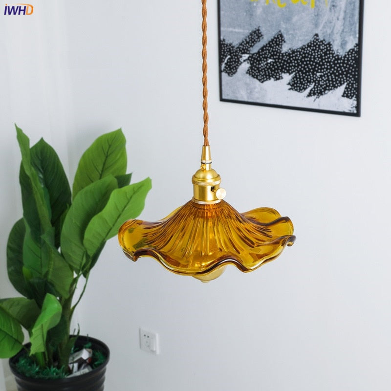 IWHD Nordic Style Simple LED Pendant Light Fixtures Bedroom Living Room Bar Colorful Glass Copper Hanging Lamp Lights Edison