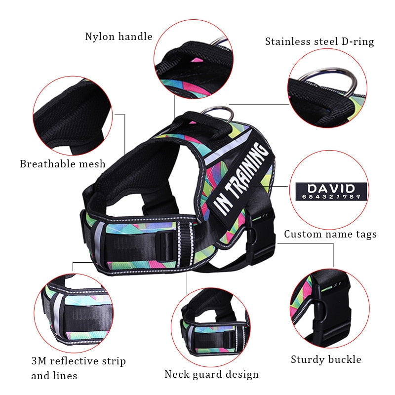 KOMMILIFE Adjustable Nylon Dog Harness Personalized Harness For Dogs Reflective Breathable Neck Guard Dog Harness Vest No Pull