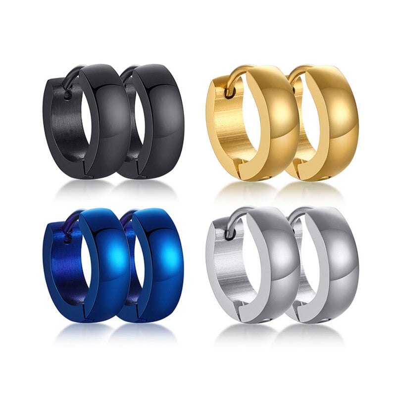 Vnox Cute Hoop Earrings for Women / Men Small Stainless Steel Earings Black / Blue / Gold color