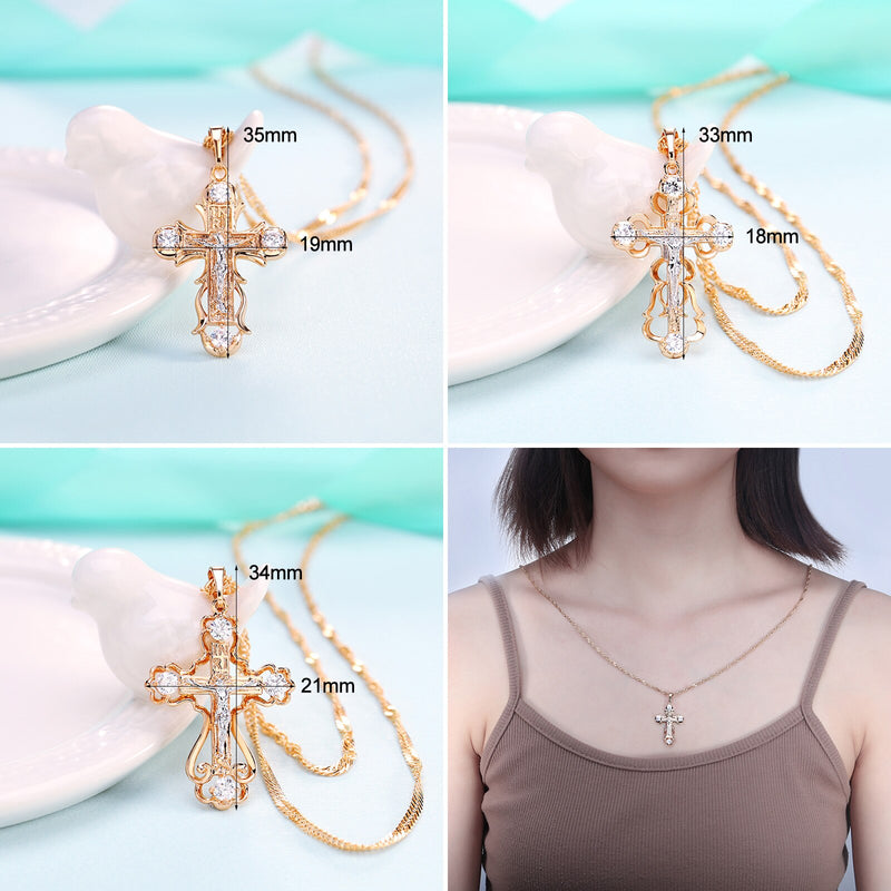 LADYCHIC Fashion Women AAA Zircon Cross Pendant Gold Color Copper Crystal Jesus Cross Pendants Necklace Hip Hop Jewelry LN1060