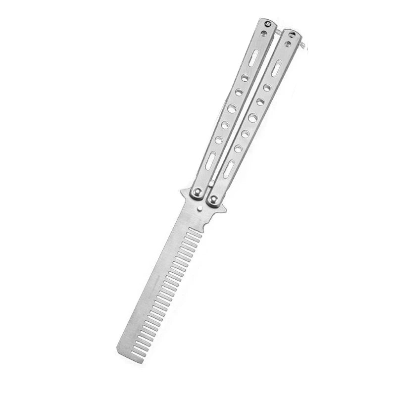 1Pc Outdoor Camping Practice Combs Foldable Butterfly Comb Knife Stainless Steel Modeling Tool for Beginner Learning Tool