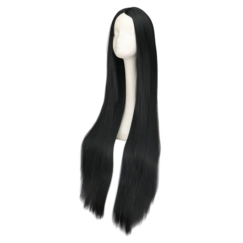 QQXCAIW Black Wig 100CM/40 Inches Long Wigs Synthetic Heat Resistant Halloween Carnival Costume Cosplay Straight Hair