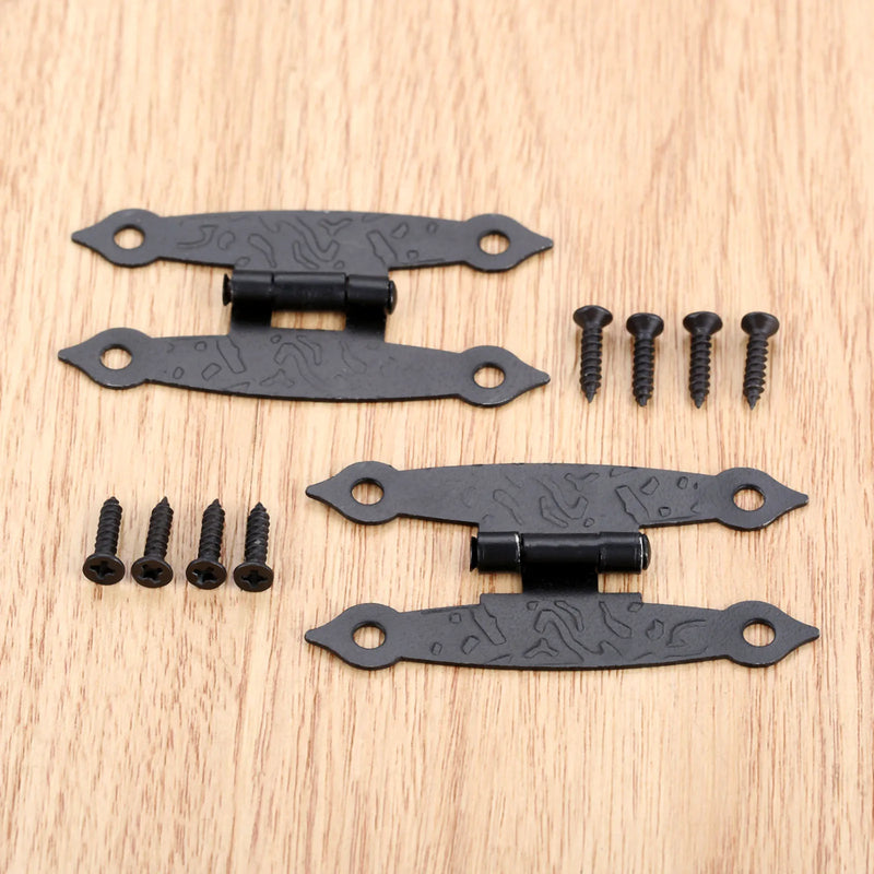 2 Pcs 65*33mm Black Antique Cabinet Door Luggage Hinges Jewelry Gift Boxes Vintage Old H Hinges Furniture Decoration with Screws