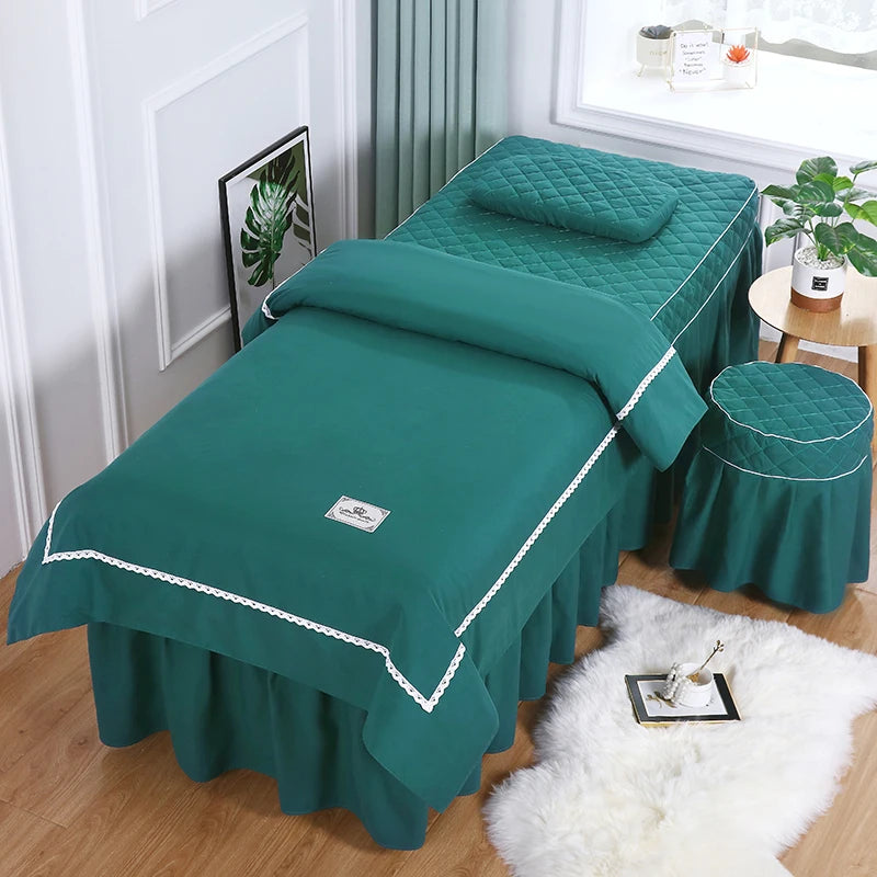 Embroderied 4pcs Bedding Sets for Beauty Salon Tuina Massage Spa Bed Sheets Bed Cover Pillowcase Stoolcover Duvet Cover Sets