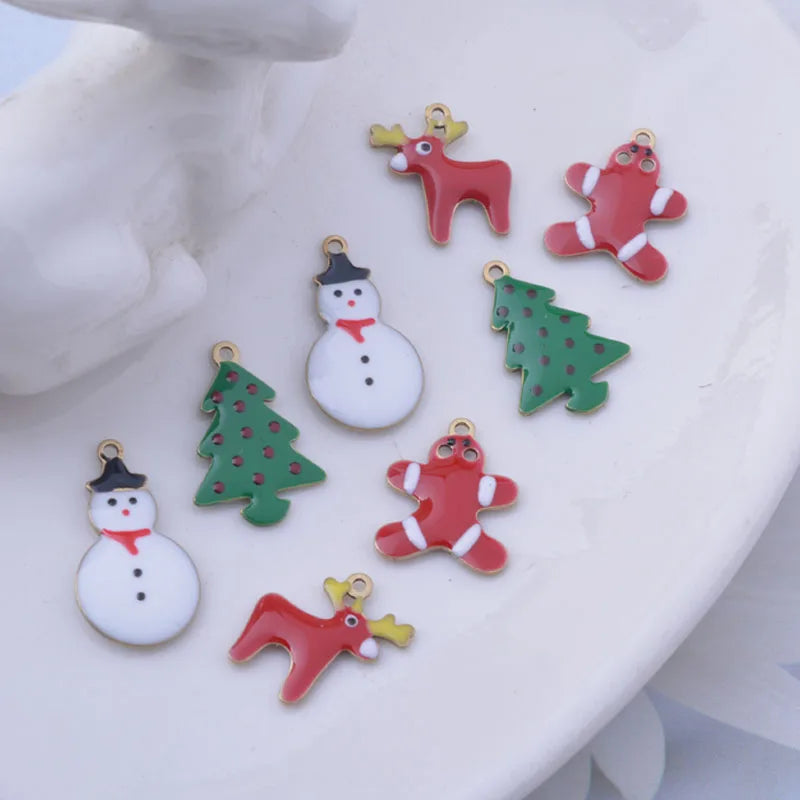 20pcs Copper Both Side Enamelled Christmas Tree Snowman Elk  Gingerbread Man Charms DIY Earring  Bracelet Accessories