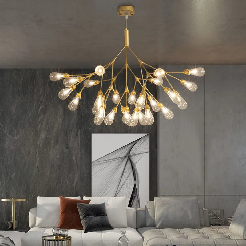 Nordic Copper Luxury LED Chandelier Lighting Firefly Dining Living Room Creative Hanging Lamp Modern Bedroom Home Deco Fixtures