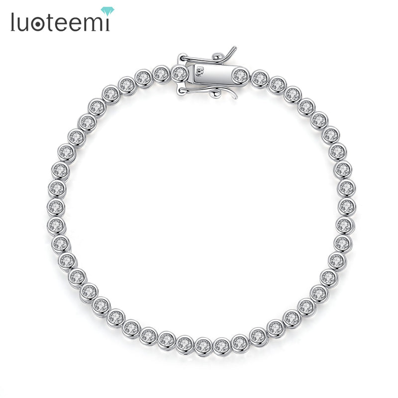 LUOTEEMI Brand Hot Selling Women Tennis Bracelet Luxury Round Clear CZ Beads Tennis Bangles for Men bijoux femme Unusual Jewelry