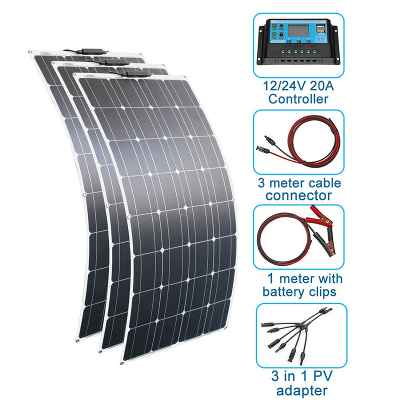 300w solar panel kit 200w 100w 12V 24V monocrystalline flexible solar panels for solar battery charger cell home system kits