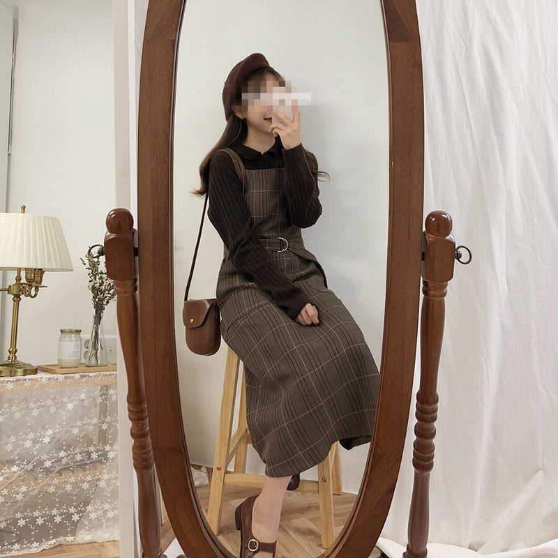 New Summer Dress Girls Boho Party Female Vintage Dress shirt  brown plaid sundress Women Dresses Long Robe Vestido