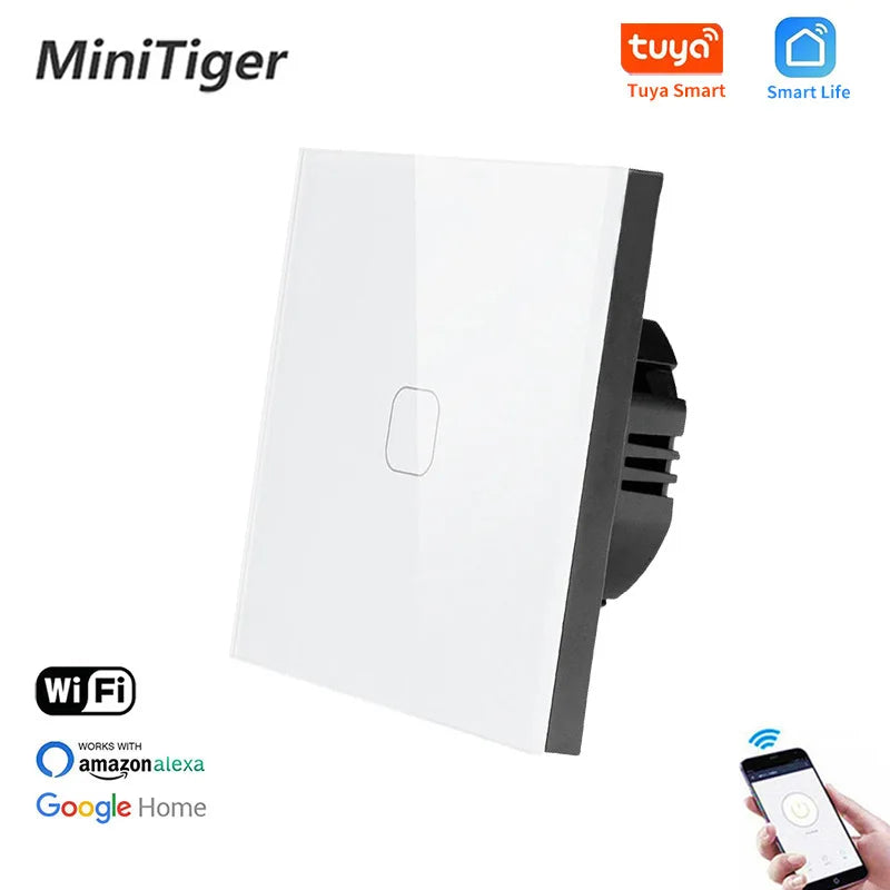Minitiger EU Standard 1/2/3 Gang Tuya/Smart Life WiFi Wall Light Touch Switch Neutral Wire Wireless Control Touch Light Switch