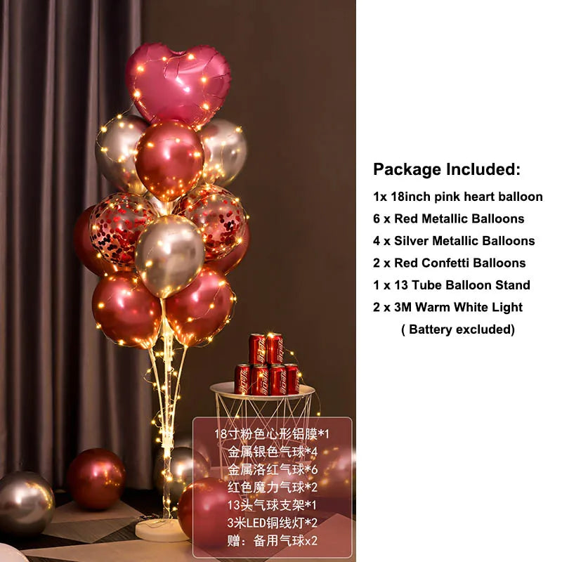 Light Up LED Balloon Stand Kit 13Pcs Balloons Reusable Clear Column Holder Set For Table Floor Wedding Birthday Party Supplies