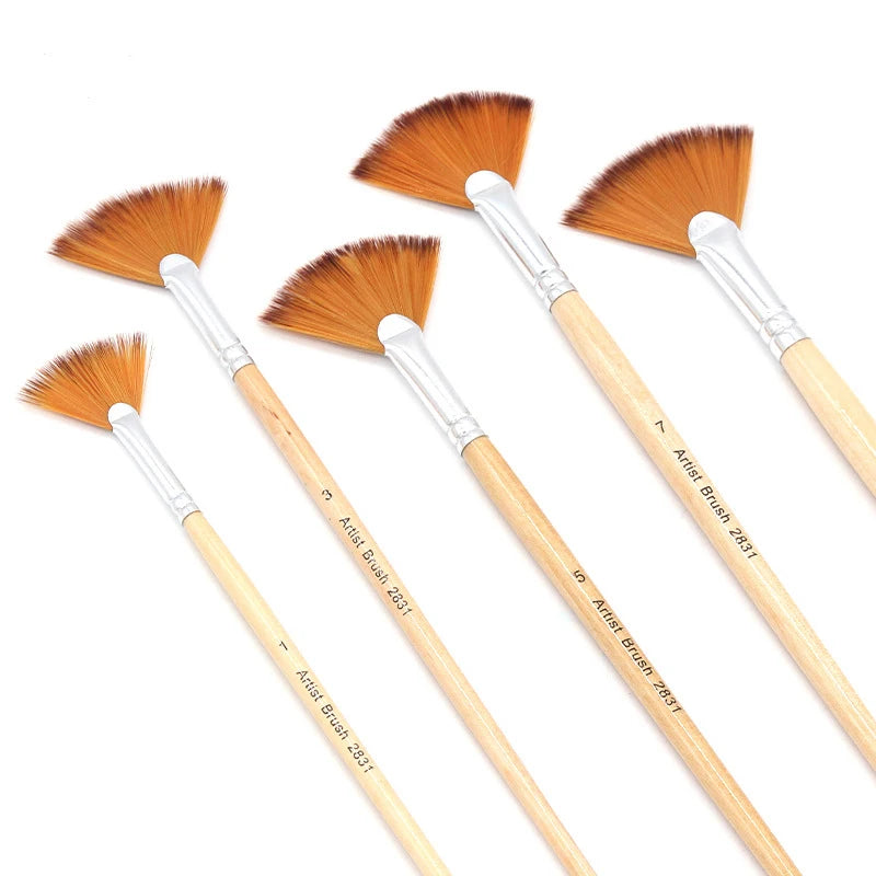 5Pcs/Set Creative Fan Shap Gouache Painting Pen High Quality Nylon Hair Wooden Paint Brush Sets Drawing Art Supplies For Student