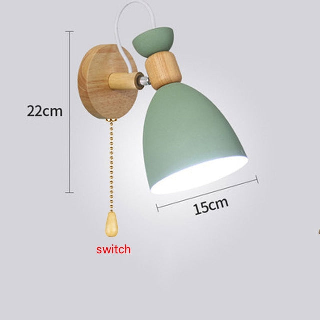 Creative wooden Simple LED wall light Reading Bedroom Bedside Lighting study Children room macaron color wall lamp