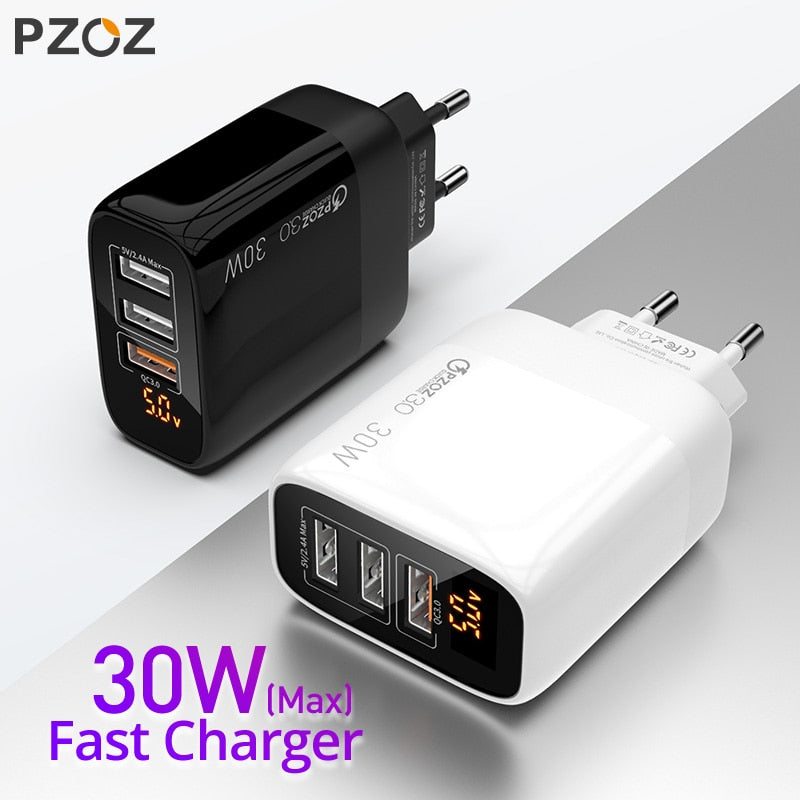 PZOZ USB Type C Charger 30W Fast Charging QC 3.0 PD 20W Quick Charge LED Display For iPhone 14 13 12 Pro Max Plus Samsung Xiaomi