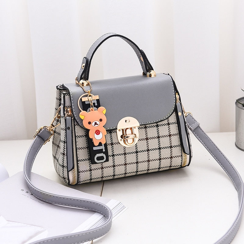 OkoLive SB0046 Korean New Fashion Women School Cute Litter Bear PU Leather Waterproof Handbag Simple Women&