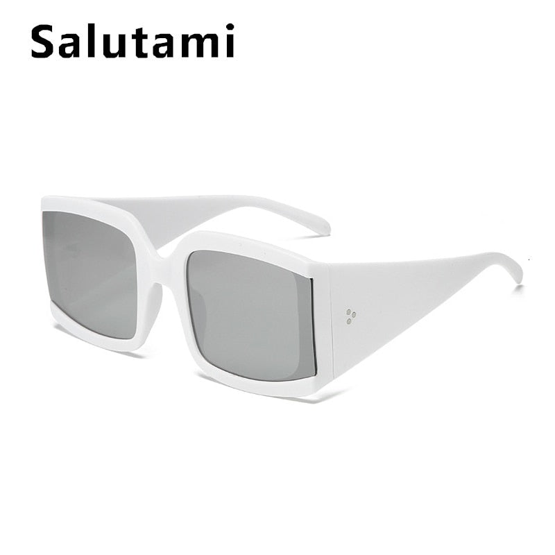 Oversized Square Sunglasses Women White Silver Mirror Rivet Sun Glasses 2020 Brand Men Eyewear Female Vintage Wide Leg Shades