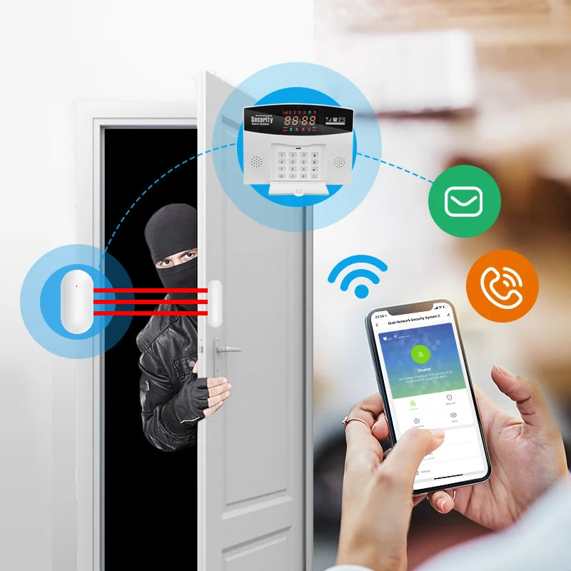 Tuya WiFi Home Burglar Alarm System Smart GSM Security Alarm 8 Languages Door Open Motion Detector APP Doorbell Built-in Siren