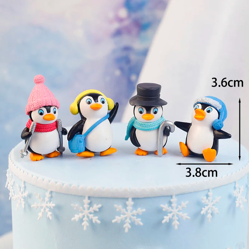 Merry Christmas Hat Scarf Winter Penguin Cake Topper for Baby Shower Snowflake Xmas Party Baking Decoration Dessert Supplies