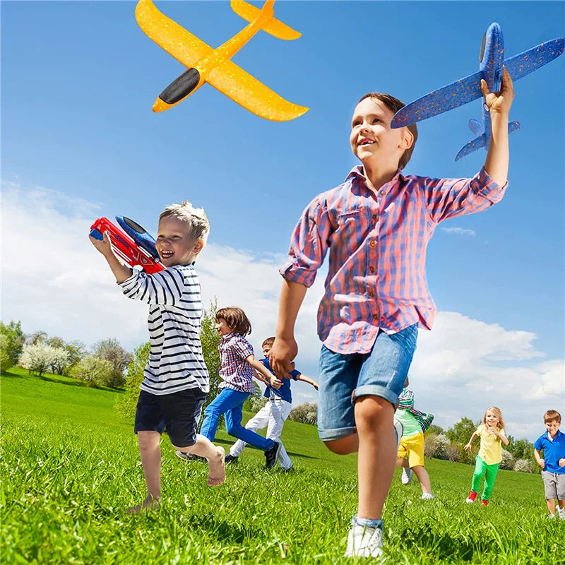 Kids Toys Catapult Plane Gun-style Launching Aircraft Gunner Throwing Aircraft Toys for Boys Birthday Christmas Gifts