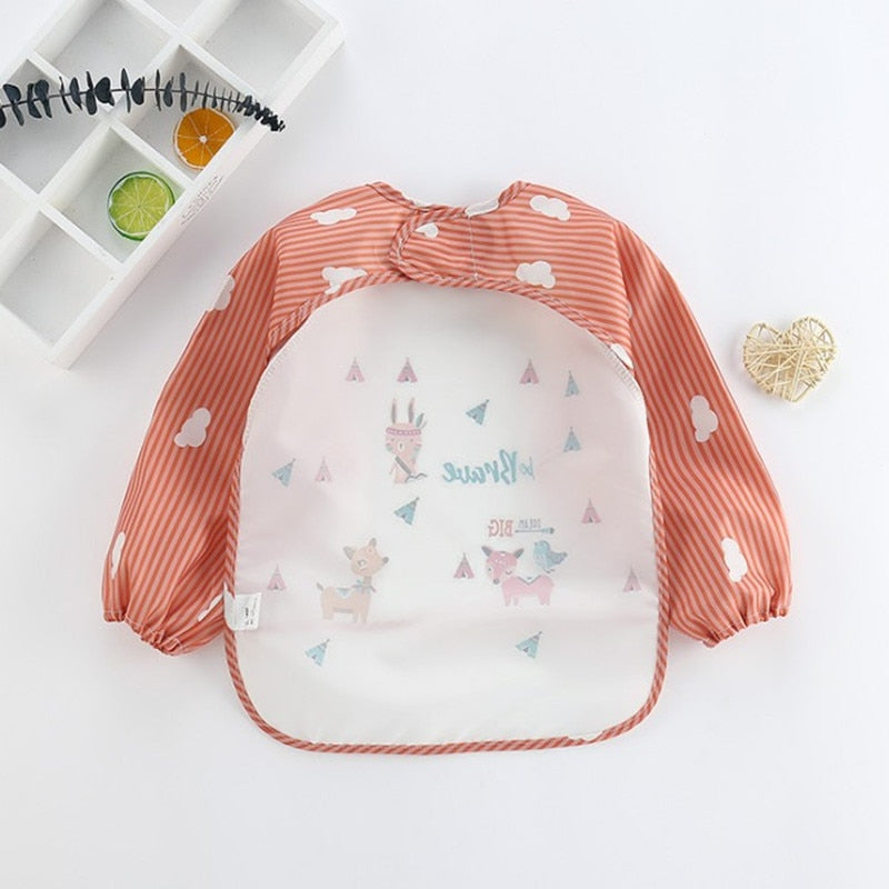 Baby Kids Toddler Long Sleeve Waterproof Eating Smock Feeding Bib Apron Pocket Baby Bandana Bibs Baby Self Feeding Bib