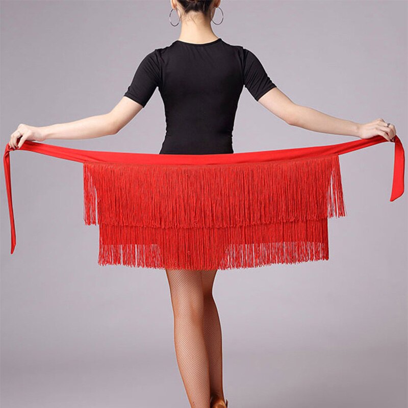 Latin Dance Skirt For Women Black Red Color Tassel Hip Scarf Latin Dancing Skirt Adult Wrap Rumba Latin Dress