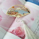 Antique Metal Folding Fan Crane Rabbit Mountain Scenery Chinese Style Series Bookmarks Newspapers Books Reading mark Bookmarks