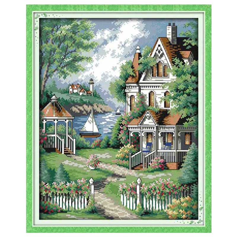 Leisurely Cabin House Scenery Patterns Counted 11CT 14CT Cross Stitch Sets DIY Cross-stitch Kit Embroidery Needlework Home Decor