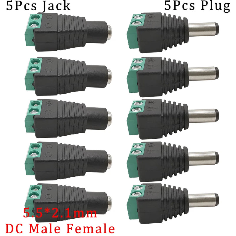 10Pcs DC Power Jack Socket Connector 5.5*2.1mm 3.5x1.3mm Male Female DC005 DC022 DC099 DC plug socket Nut Panel Mount Adapter