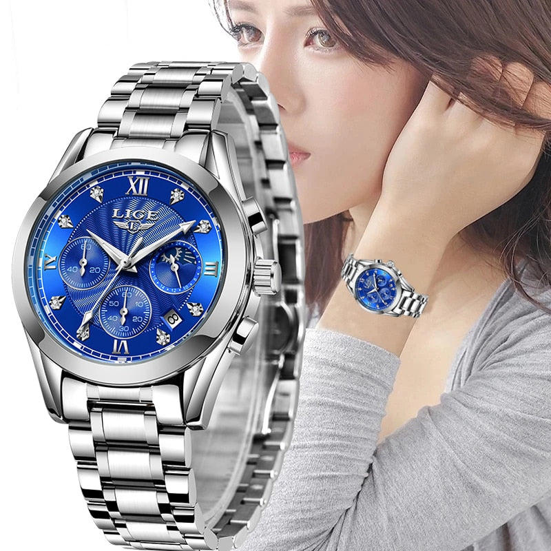 LIGE 2023 New Fashion Watch Women Watches Ladies Creative Steel Women Bracelet Watches Female Waterproof Clocks Relogio Feminino