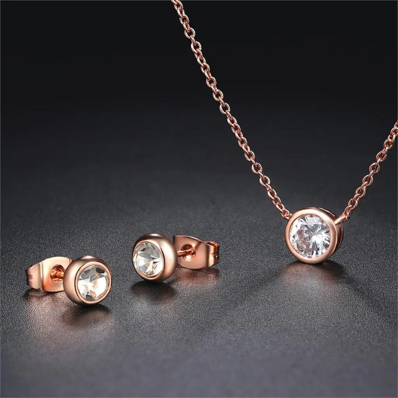 Double Fair Classic Jewelry Set For Women Simple Crystal Zircon Korean Pendant Necklace Earrings Fashion Jewelry For Girls S370